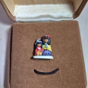 Goebel Miniatures Native American Children Figurine Tiny Porcelain with Box